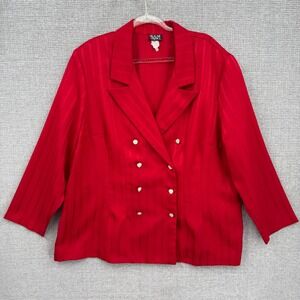 Vtg Helene Blake Red Double Breasted‎ Striped Blazer Womens Sz 2X Double Button